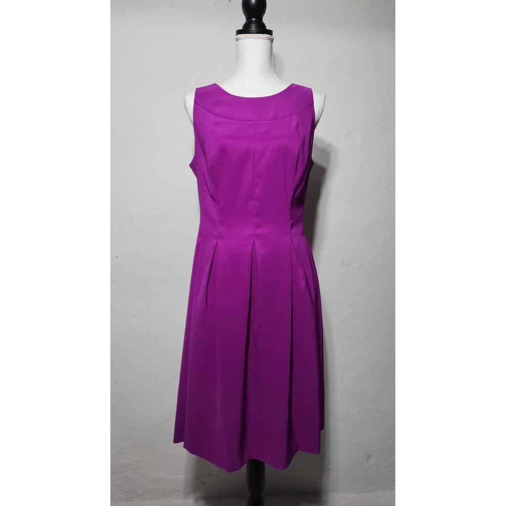 Kim Rogers Dress Women 12 Magenta Purple Sleeveless Cutout Back Pleated Career